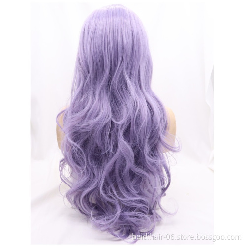 Wholesale Transparent Lace Frontal Cosplay Synthetic Hair Top Lace Front Purple Wig